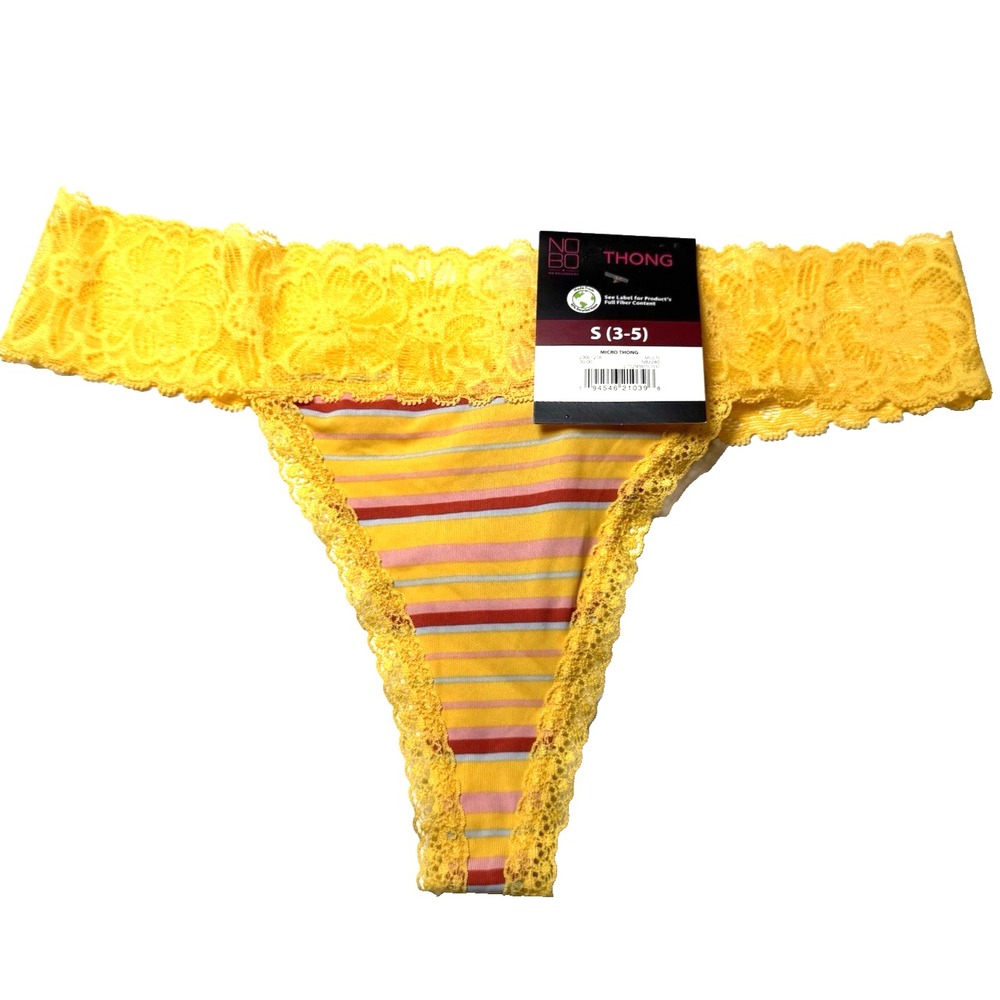 No Boundaries Yellow Stripe Lace Micro Thong Womens Small (3 / 5) NEW WITH TAGS